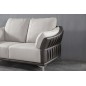 Ensemble Ensemble canapé 3 places et 2 places et fauteuil en cuir italien buffle DUBLIN, couleur blanc cassé et liseret noir