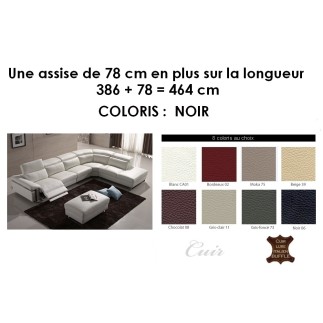 solde de paiement de la commande: Canapé d'angle relax en cuir buffle italien, de luxe RELAXINO, NOIR, angle droit, personnalisé