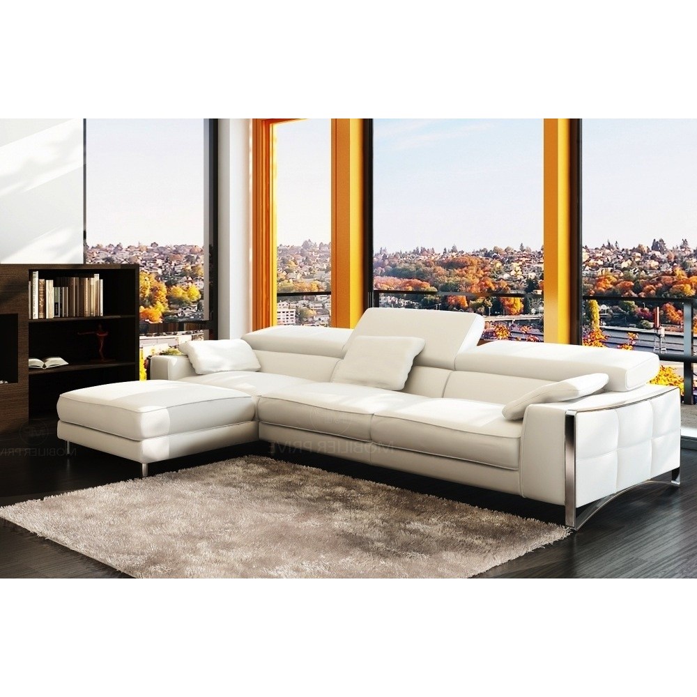 Canapé d'angle en cuir italien 5 places SUEDE, blanc, angle gauche