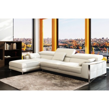 Canapé d'angle en cuir italien 5 places SUEDE, blanc.