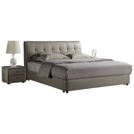 Lit design en cuir italien de luxe BERTA, avec sommier à lattes, gris clair, 140x200