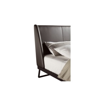 Lit design en cuir italien de luxe AZURO, avec sommier à lattes, couleur chocolat, 160X200