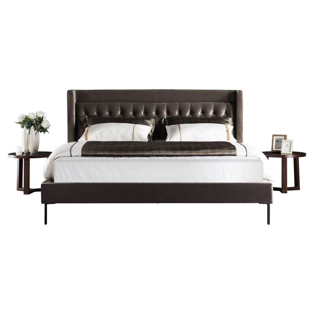 Lit design en tissu de luxe MARTA, couleur chocolat n°06, 140x190