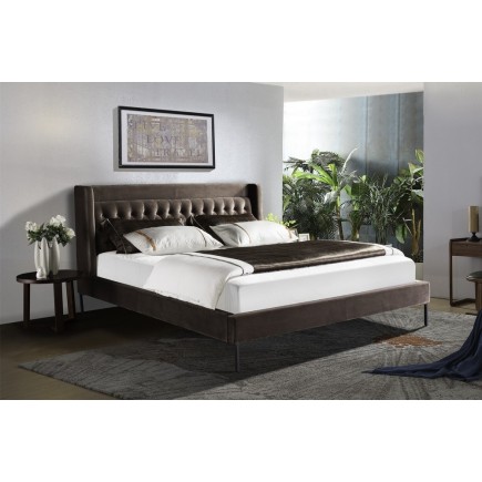 Lit design en tissu de luxe MARTA, couleur chocolat n°06, 140x190