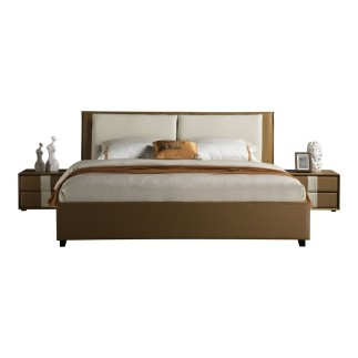 Lit design en cuir et tissu de luxe ELINE, choisissez la couleur du cuir et du tissu, 140x190