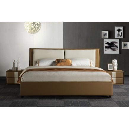 Lit design en cuir et tissu de luxe ELINE, choisissez la couleur du cuir et du tissu, 140x200