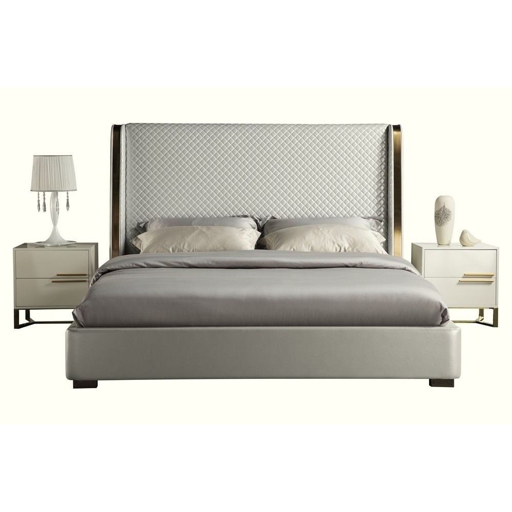 Lit design de luxe PERFECTO, avec sommier à lattes, gris clair, 160x200