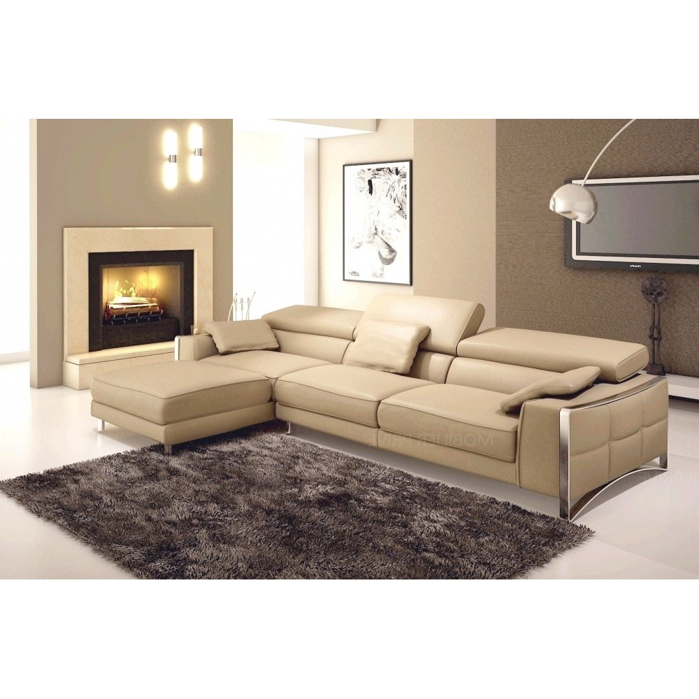 Canapé d'angle en cuir italien 5 places SUEDE, beige, angle gauche