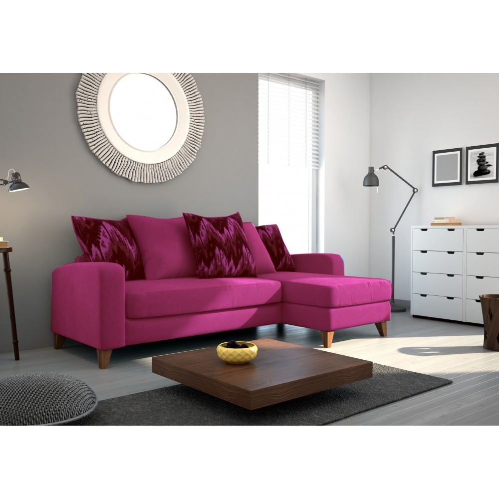 Canapé d'angle en tissu de qualité SATURNE, rose fuschia, angle droit