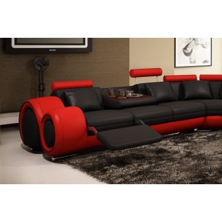 Canapé d'angle en cuir italien : 5/6 places PETIT EXCELIA, noir et rouge, angle droit