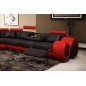 Canapé d'angle en cuir italien : 5/6 places PETIT EXCELIA, noir et rouge, angle gauche
