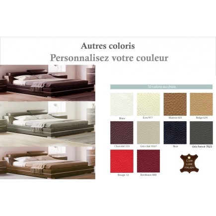 Lit design en cuir italien de luxe FENDO, avec sommier à lattes, couleur personnalisée, 140x190