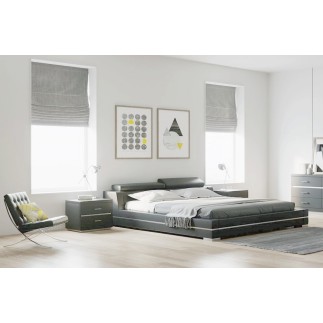 Lit design en cuir italien de luxe FENDO, avec sommier à lattes, gris foncé, 140x190