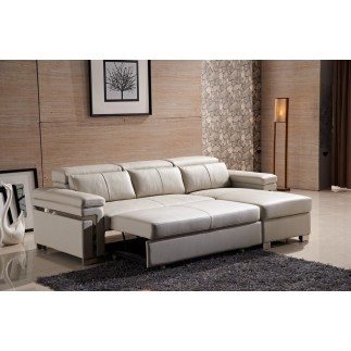 Canapé d'angle convertible cuir buffle italien 5 places, ALLURE, gris foncé, angle droit