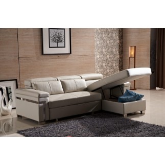 Canapé d'angle convertible cuir buffle italien 5 places, ALLURE, gris foncé, angle droit