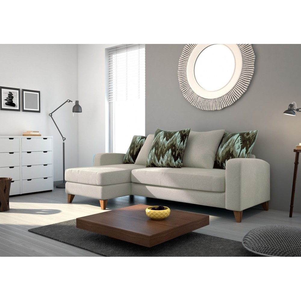 Canapé d'angle en tissu de qualité SATURNE, beige, angle gauche