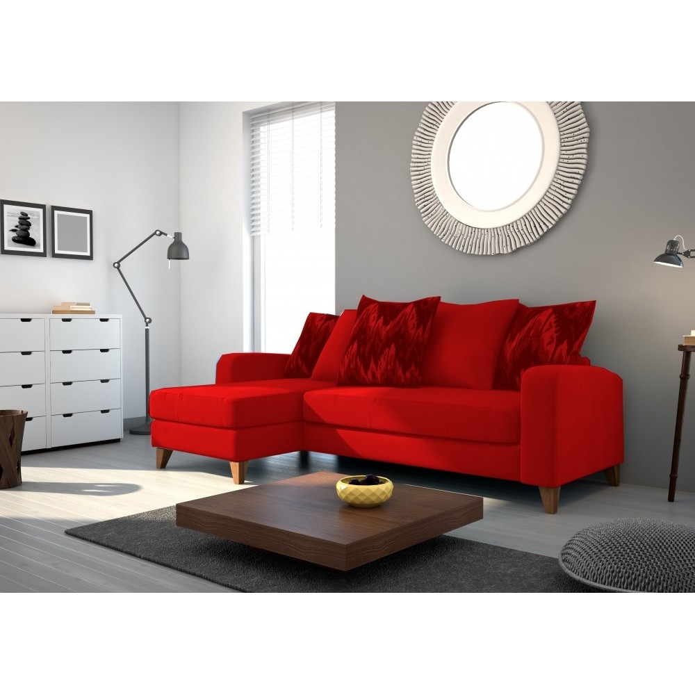 Canapé d'angle en tissu de qualité SATURNE, rouge, angle gauche