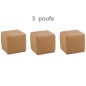 Ensemble de 3 poufs carré en cuir, beige