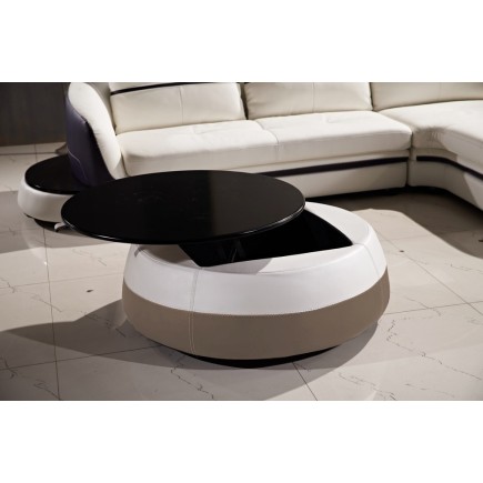 Table basse design de qualité, blanc et moka, GENETO
