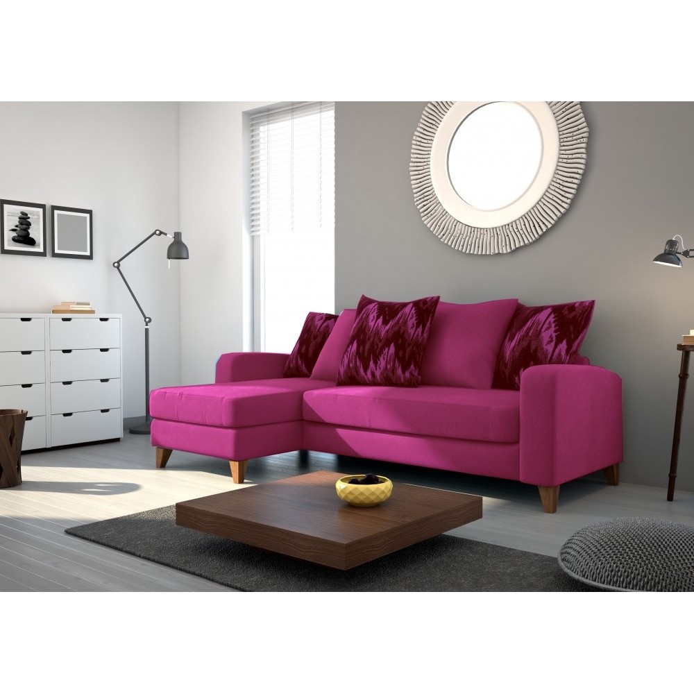 Canapé d'angle en tissu de qualité SATURNE, rose fuschia, angle gauche