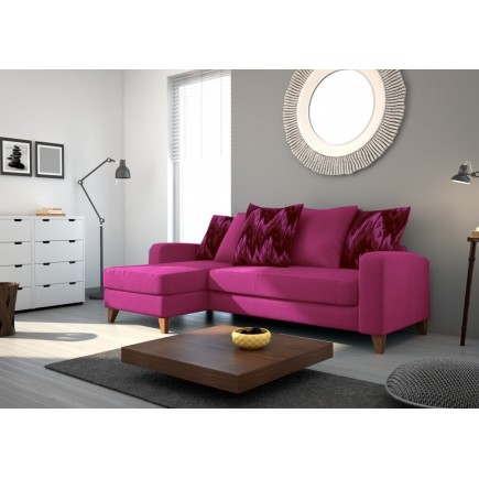 Canapé d'angle en tissu de qualité SATURNE, rose fuschia.