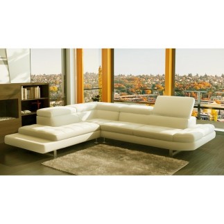 Canapé d'angle en cuir italien Prestige Luxe 5/6 places Grand CITY, écru, angle gauche