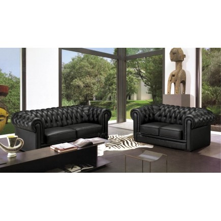 3eme paiement de la commande : Canapé 2 places en cuir italien chesterfield, noir , 6x sans frais, total de la commande 1547 eur