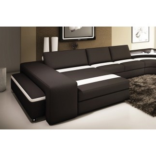 Canapé d'angle PROVENCE en cuir haut de gamme italien vachette, noir et blanc, table offerte, et grande banquette, angle droit,