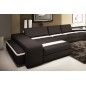 Canapé d'angle PROVENCE en cuir haut de gamme italien vachette, noir et blanc, table offerte, et grande banquette, angle droit,
