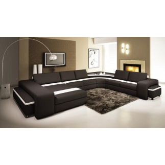 Canapé d'angle PROVENCE en cuir haut de gamme italien vachette, noir et blanc, table offerte, et grande banquette, angle droit