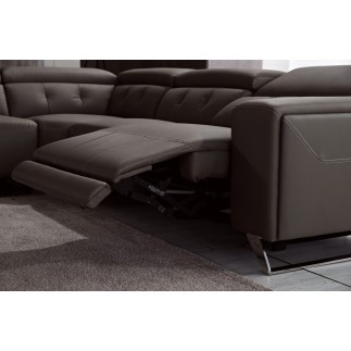 Canapé d'angle avec 2 relax électriques en cuir de buffle italien de luxe, 8 places MONACO, POUF OFFERT, noir, angle droit
