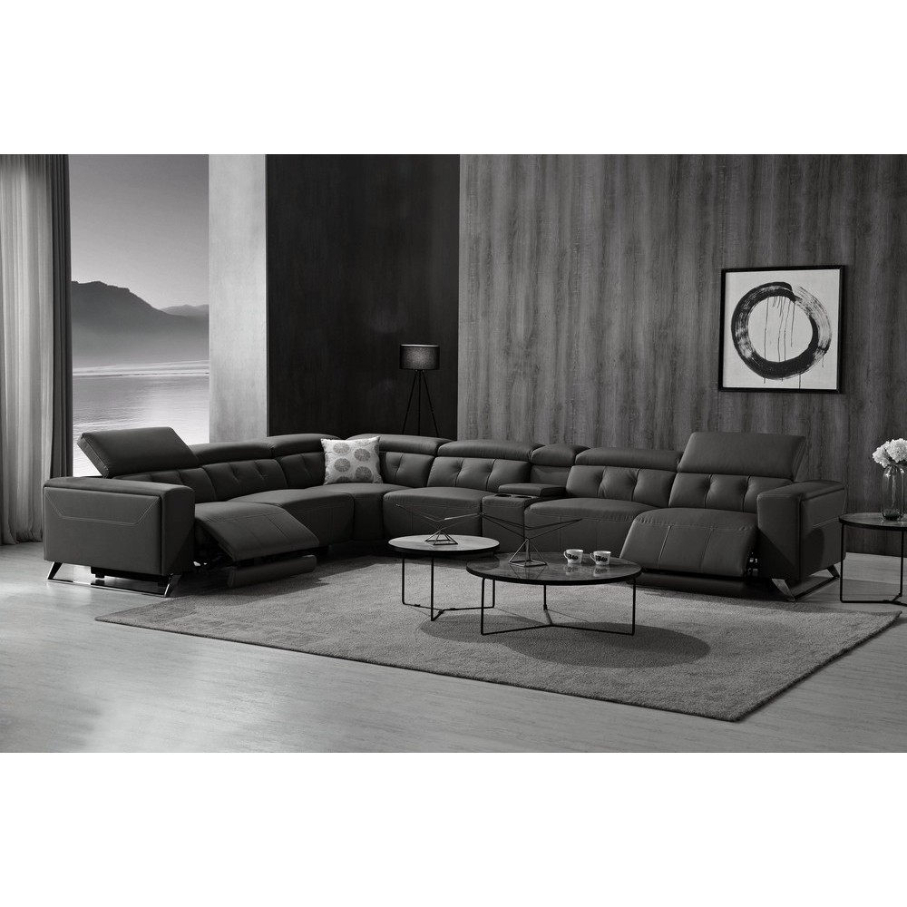 Canapé d'angle avec 2 relax électriques en cuir de buffle italien de luxe, 8 places MONACO, POUF OFFERT, noir, angle gauche