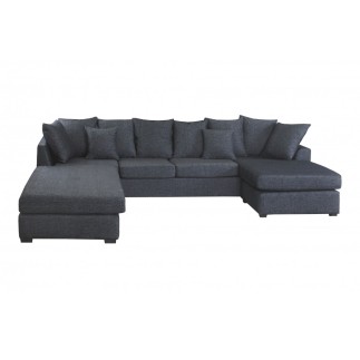 Canapé d'angle panoramique en tissu de qualité BELO, méridienne gauche, gris