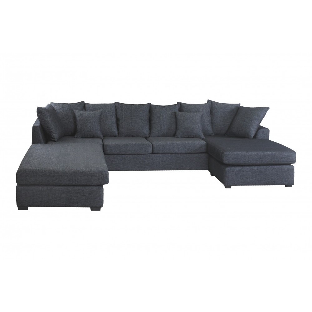 Canapé d'angle panoramique en tissu de qualité BELO, méridienne gauche, gris