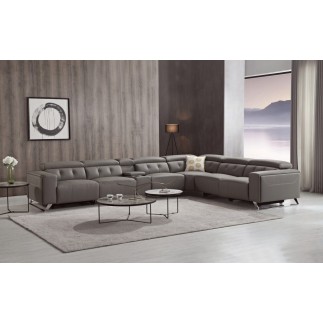 Canapé d'angle avec 2 relax électriques en cuir de buffle italien de luxe, 8 places MONACO, POUF OFFERT, moka, angle gauche