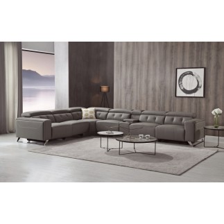 Canapé d'angle avec 2 relax électriques en cuir de buffle italien de luxe, 8 places MONACO, POUF OFFERT, moka, angle gauche