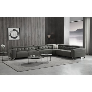 Canapé d'angle avec 2 relax électriques en cuir de buffle italien de luxe, 8 places MONACO, POUF OFFERT, gris foncé, angle droit