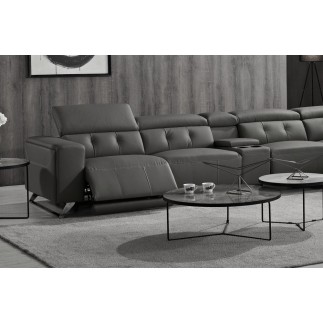 Canapé d'angle avec 2 relax électriques en cuir de buffle italien de luxe, 8 places MONACO, POUF OFFERT, gris foncé, angle droit