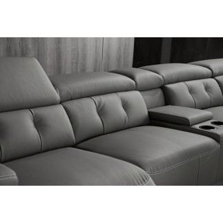 Canapé d'angle avec 2 relax électriques en cuir de buffle italien de luxe, 8 places MONACO, POUF OFFERT, gris foncé, angle droit