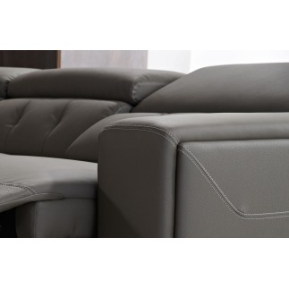 Canapé d'angle avec 2 relax électriques en cuir de buffle italien de luxe, 8 places MONACO, POUF OFFERT, gris foncé, angle droit