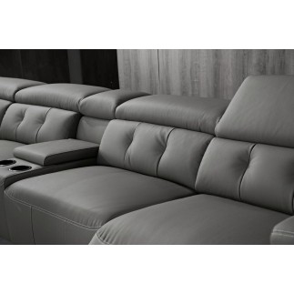 Canapé d'angle avec 2 relax électriques en cuir de buffle italien de luxe, 8 places MONACO, POUF OFFERT, gris foncé, angle gauch