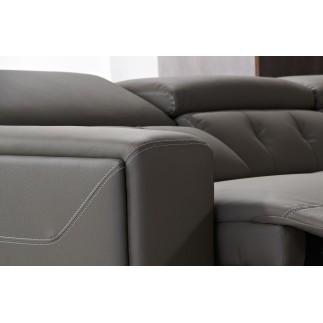Canapé d'angle avec 2 relax électriques en cuir de buffle italien de luxe, 8 places MONACO, POUF OFFERT, gris foncé, angle gauch