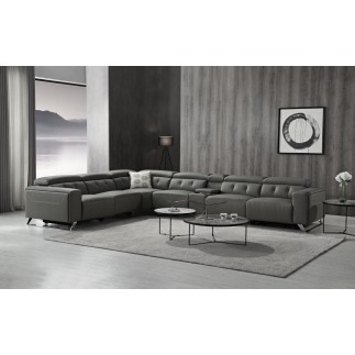 Canapé d'angle avec 2 relax électriques en cuir de buffle italien de luxe, 8 places MONACO, POUF OFFERT, gris foncé, angle gauch