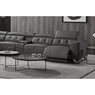 Canapé d'angle avec 2 relax électriques en cuir de buffle italien de luxe, 8 places MONACO, POUF OFFERT, gris foncé, angle gauch