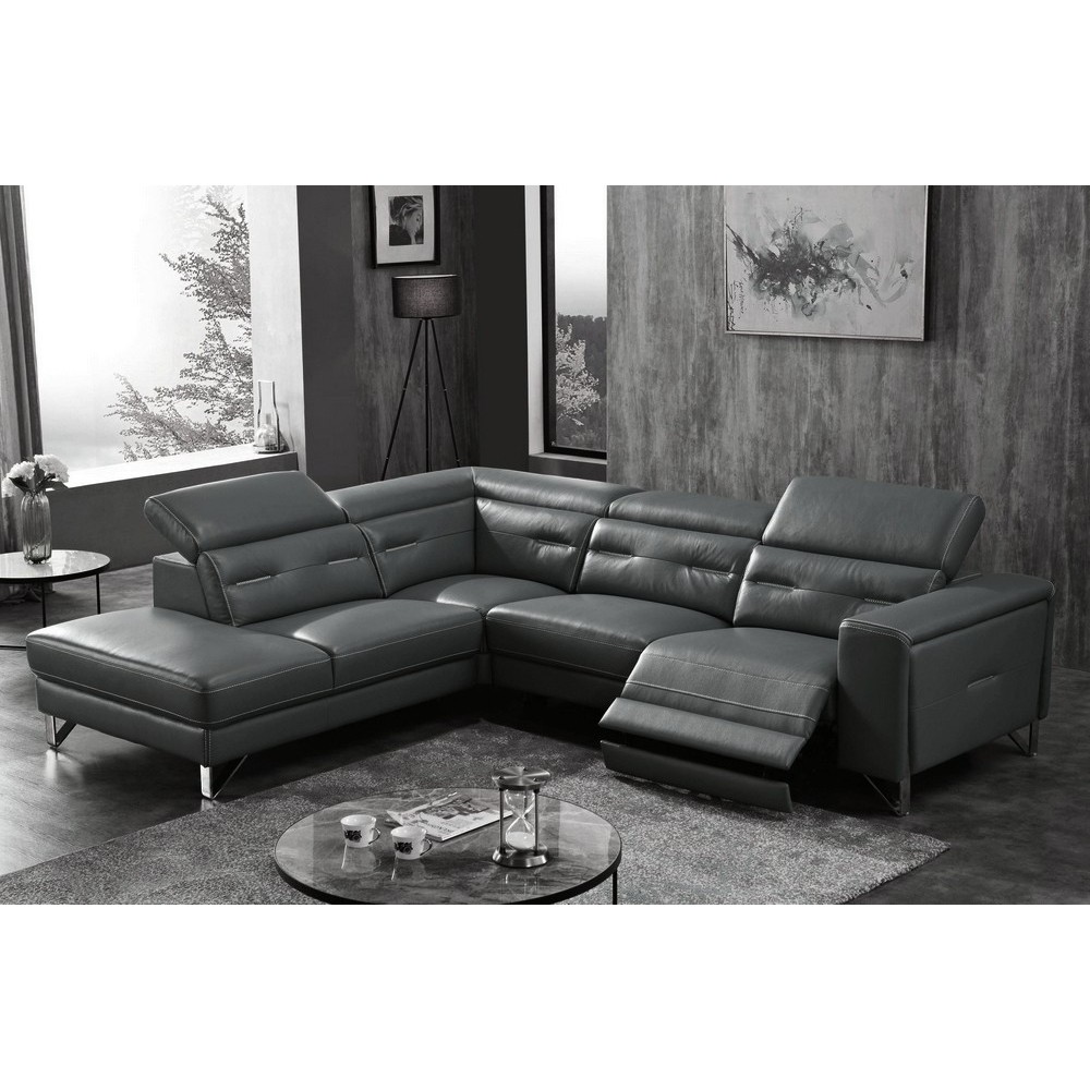 1er paiement de la commande: canapé d'angle avec un relax électrique en cuir de buffle italien de luxe 6 places revolax noir et