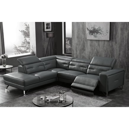 1er paiement de la commande: canapé d'angle avec un relax électrique en cuir de buffle italien de luxe 6 places revolax noir et
