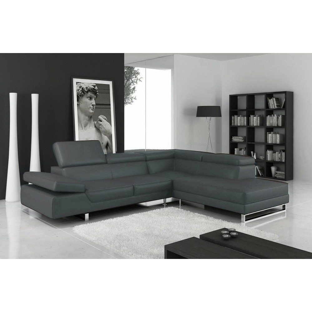 Canapé d'angle en cuir italien 5/6 places Petit GEORGE, gris foncé, angle droit