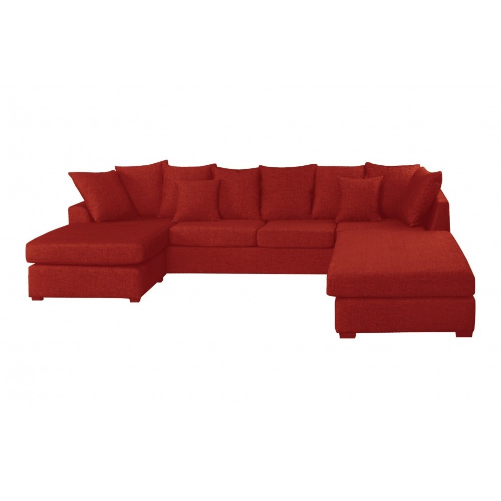 Canapé d'angle panoramique en tissu de qualité BELO, méridienne droite, rouge