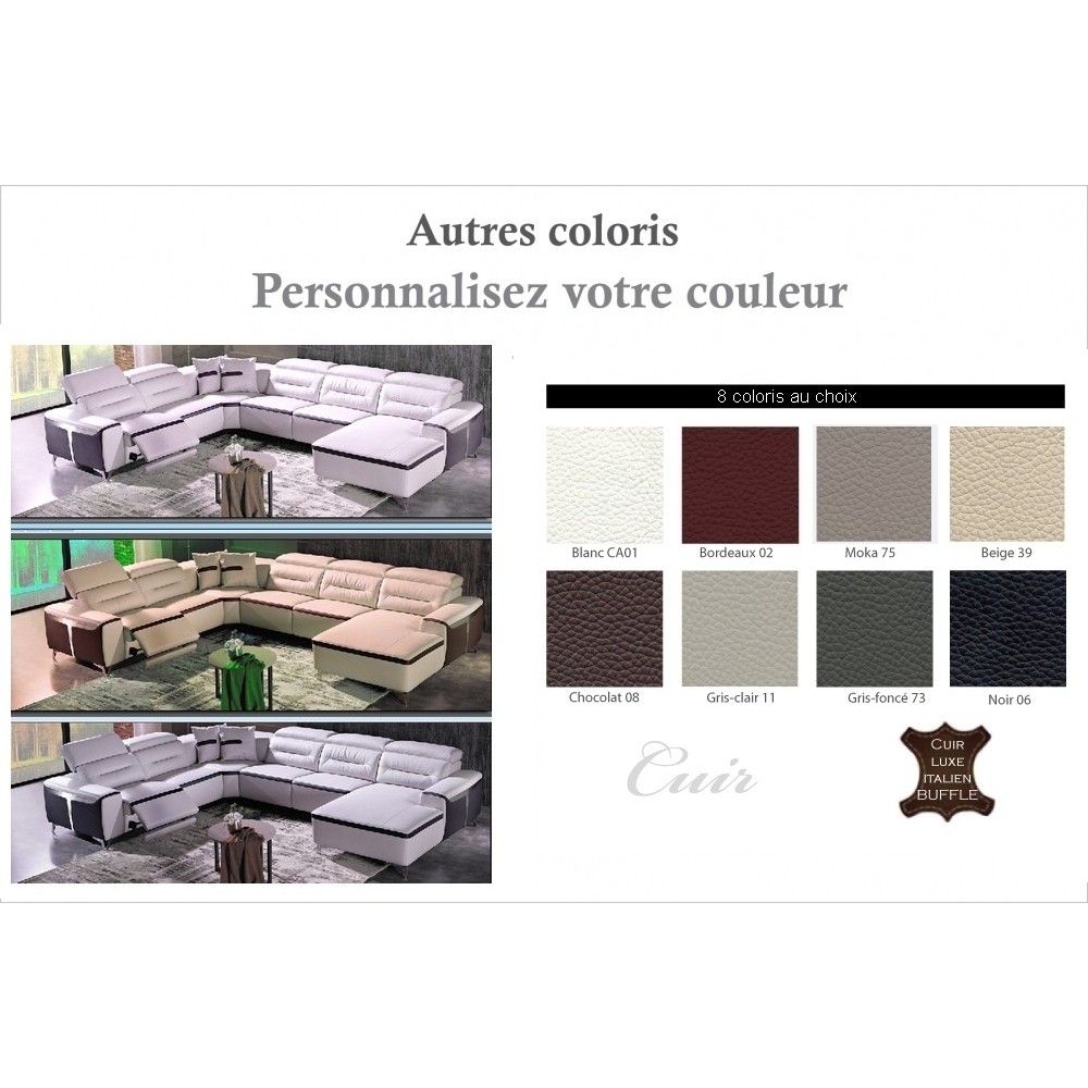2EME paiement commande : Canapé d'angle relax électrique en cuir buffle italien de luxe: combirelax, coloris personnalisées, ang