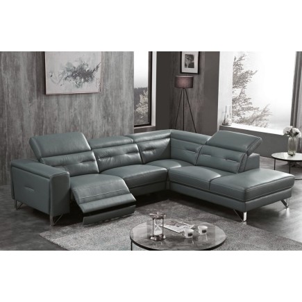 1er paiement de la commande: Canapé d'angle avec un relax électrique en cuir de buffle italien de luxe 6 places revolax gris fon